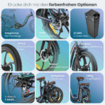 2025 20×3.0Zoll 22.5AH E-Bike Klappräder Elektrofahrrad Pedelec, elektrisches Faltrad 7-Gang City E-Bikes & E-Hollandräder 25 km/h Wasserdicht Schwarz – Image 10