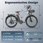 E-Bike 26 Zoll 158 - 198 cm Pannensichere Reifen 36 V 20,3 Ah 730,8 Wh bis zu 160 - 200 km Wasserdicht IP54 mit 7 Gang, Schwarz – Image 17